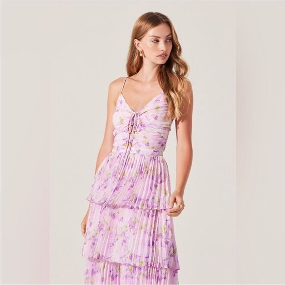 New ASTR Lavender Tier Ruffle Floral Maxi Dress Revolve - Picture 4 of 7